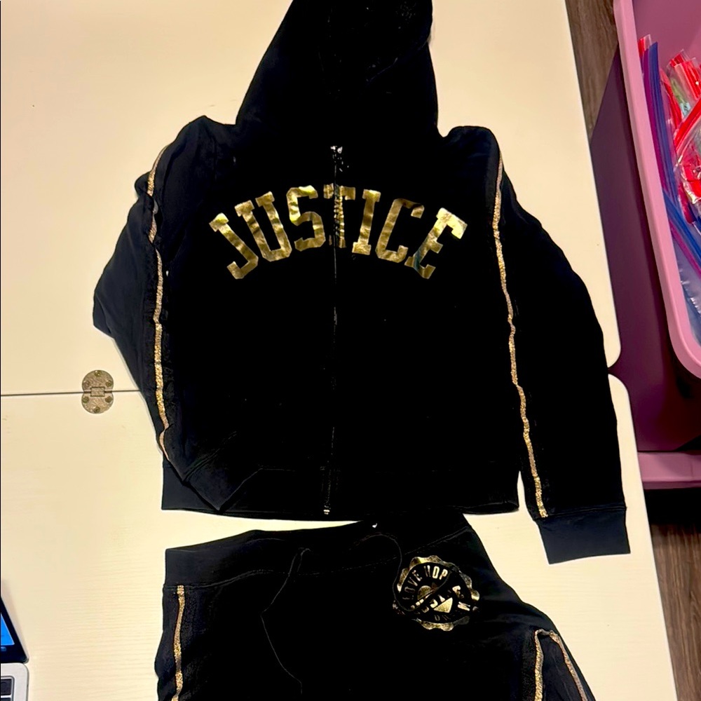 Justice Black sweatsuit  with Gold Accents #60